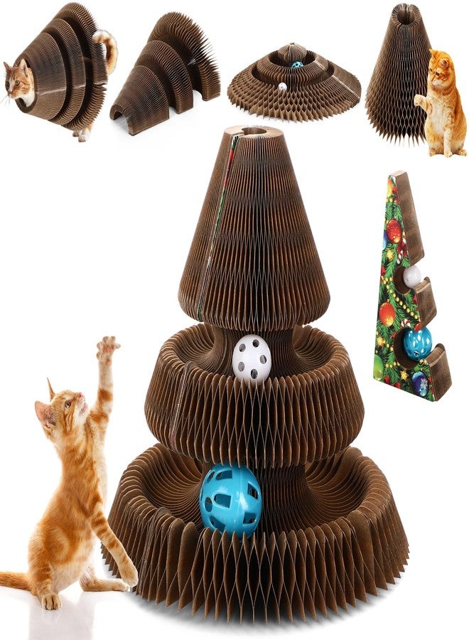 Soulchen Christmas Tree Magic Organ Cat Scratching Board, Combinable Cat Toy, Interactive Cardboard Kitty Scratcher with Bell Ball, Durable Foldable Accordion Scratch Pad, Exercise for Indoor - Image 1